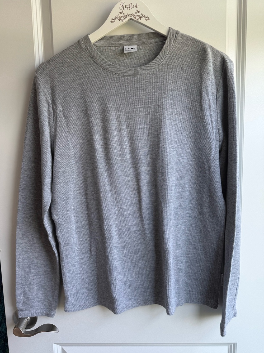 NNO7 No Nationality Grey Micro Waffle Pullover Long Sleeve Casual Medium Minimal